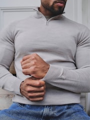 Tailored Athlete Grey Muscle Fit Extra Fine Merino Wool Half Zip Neck Jumper - Image 4 of 5