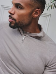 Tailored Athlete Grey Muscle Fit Extra Fine Merino Wool Half Zip Neck Jumper - Image 5 of 5