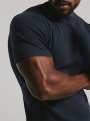 Tailored Athlete Blue Muscle Fit Soft Knitted Ribbed T-Shirt - Image 3 of 6