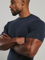 Tailored Athlete Blue Muscle Fit Soft Knitted Ribbed T-Shirt - Image 5 of 6