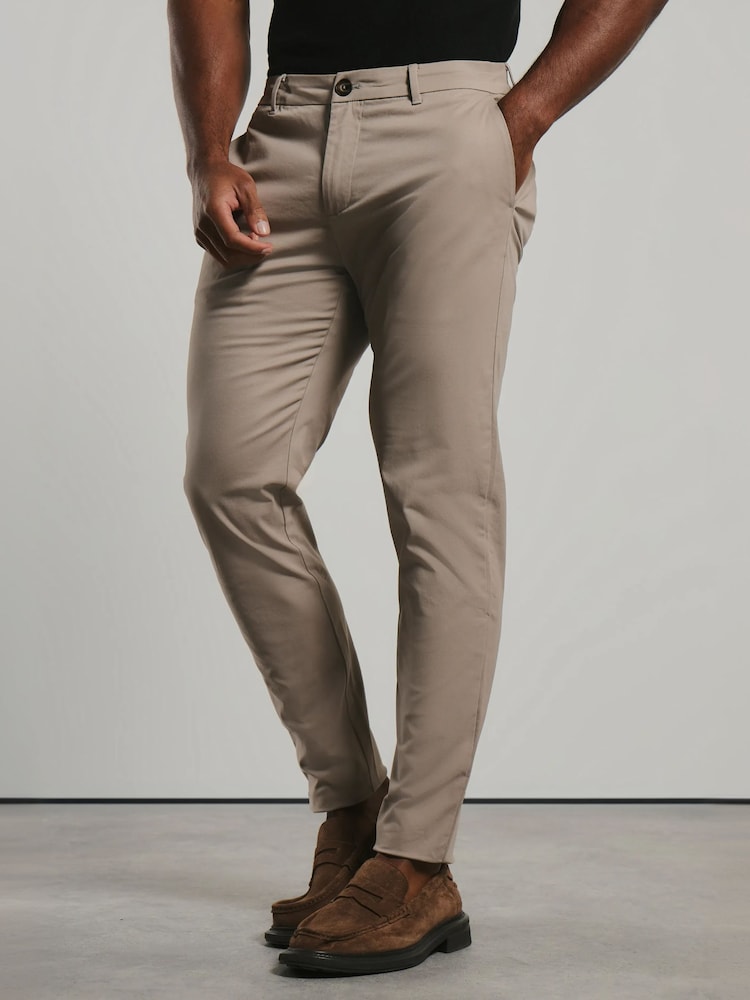 Tailored Athlete Taupe Muscle Fit Chino Trousers - Image 2 of 7 Tailored Athlete Taupe Muscle Fit Chino Trousers - Image 2 of 7