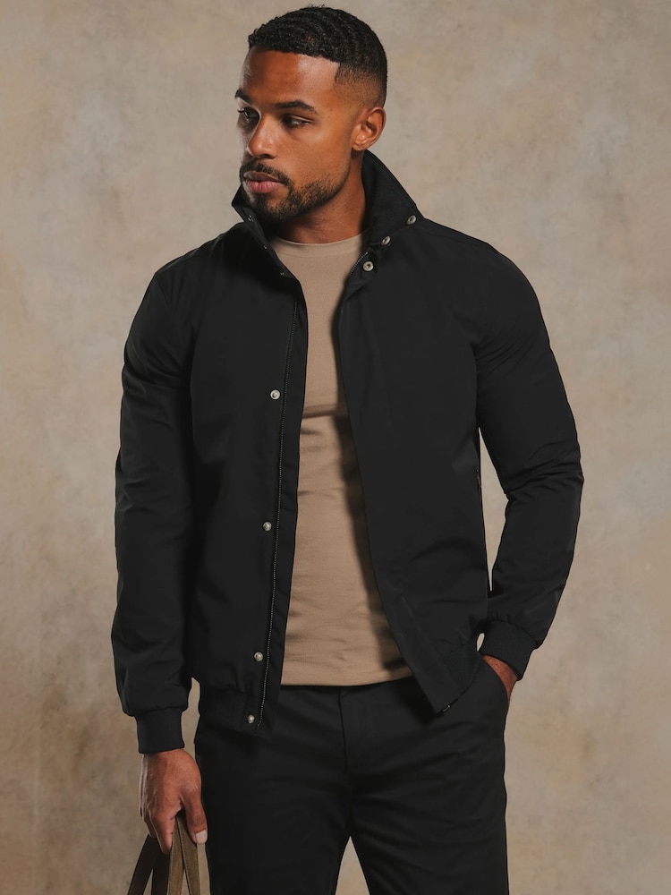 Tailored Athlete Black Muscle Fit Shower Resistant Funnel Neck Jacket - Image 1 of 7 Tailored Athlete Black Muscle Fit Shower Resistant Funnel Neck Jacket - Image 1 of 7