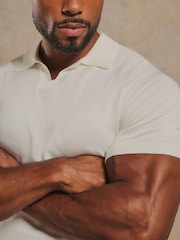 Cream - Tailored Athlete Muscle Fit Open Collar Knitted Polo Shirt - Bild 4 von 6