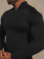 Tailored Athlete Black Muscle Fit Extra Fine Merino Wool Half Zip Neck Jumper - Image 3 of 6