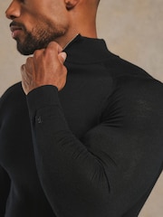 Tailored Athlete Black Muscle Fit Extra Fine Merino Wool Half Zip Neck Jumper - Image 4 of 6
