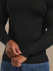 Tailored Athlete Black Muscle Fit Extra Fine Merino Wool Half Zip Neck Jumper - Image 5 of 6