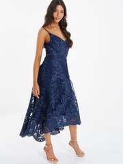 Quiz Blue Lace Strappy V - Neck Dip Hem Dress - Image 3 of 5