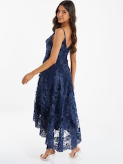 Quiz Blue Lace Strappy V - Neck Dip Hem Dress - Image 4 of 5