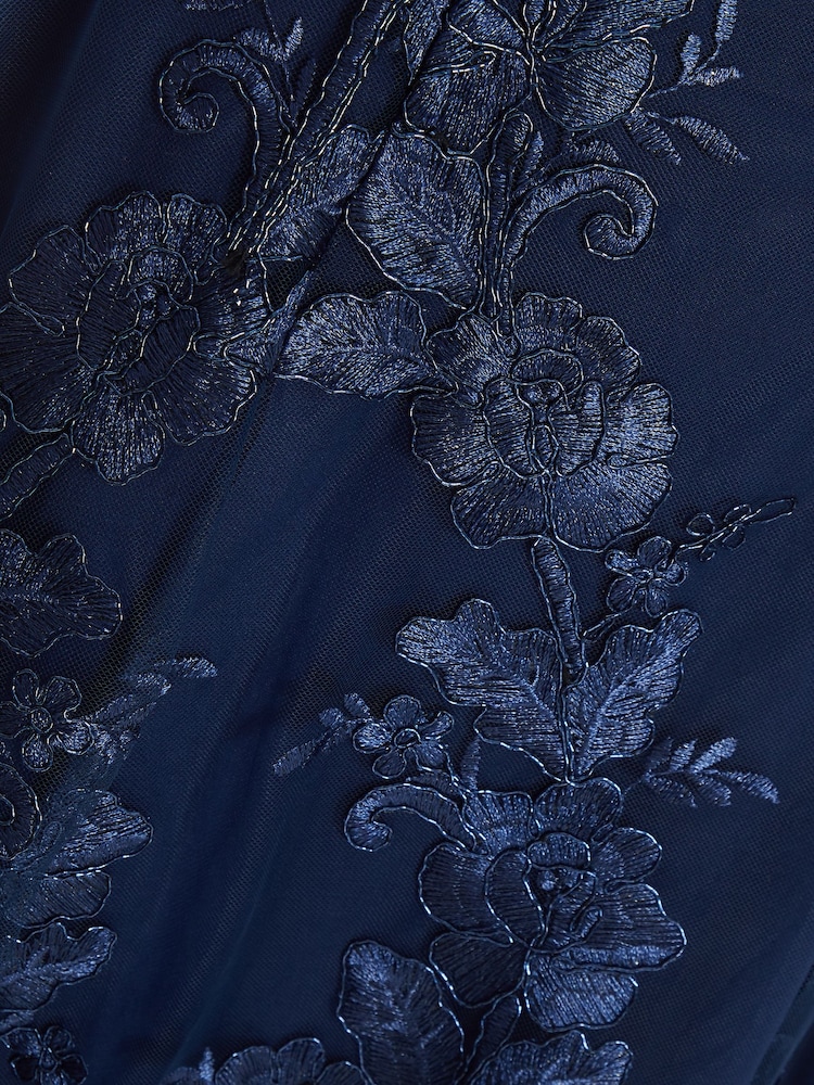 Quiz Blue Lace Strappy V - Neck Dip Hem Dress - Image 5 of 5