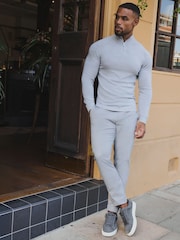 Tailored Athlete Light Grey Muscle Fit Extra Fine Merino Wool Half Zip Neck Jumper - Image 4 of 6