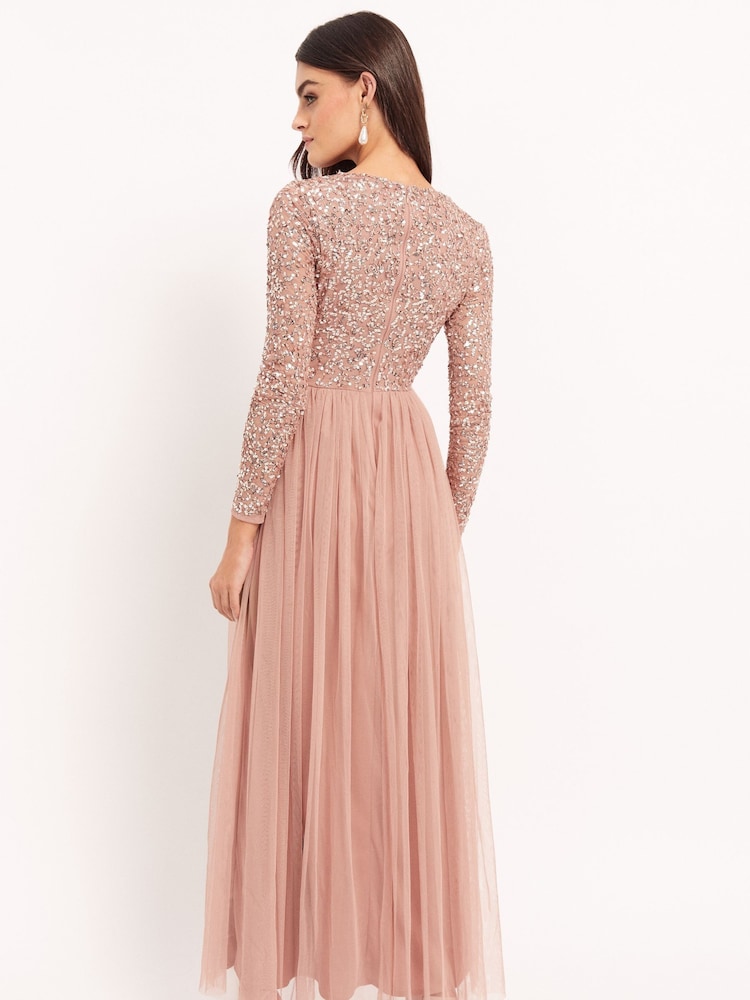 Maya Pink Embellished Long Sleeve Maxi Dress - Image 4 of 4 Maya Pink Embellished Long Sleeve Maxi Dress - Image 4 of 4