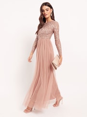 Maya Pink Embellished Long Sleeve Maxi Dress - Image 1 of 4