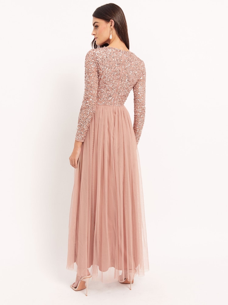 Maya Pink Embellished Long Sleeve Maxi Dress - Image 2 of 4