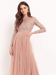 Maya Pink Embellished Long Sleeve Maxi Dress - Image 3 of 4