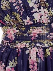 Quiz Blue Multi Chiffon Floral Wrap Tiered Maxi Dress - Image 5 of 5