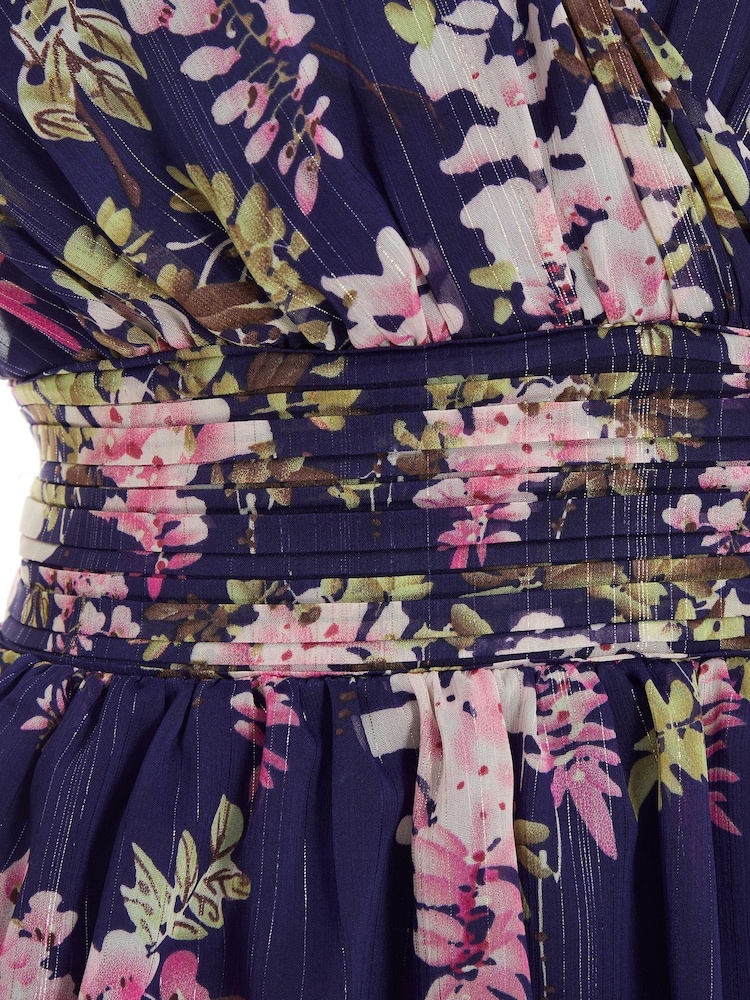 Quiz Blue Multi Chiffon Floral Wrap Tiered Maxi Dress - Image 5 of 5