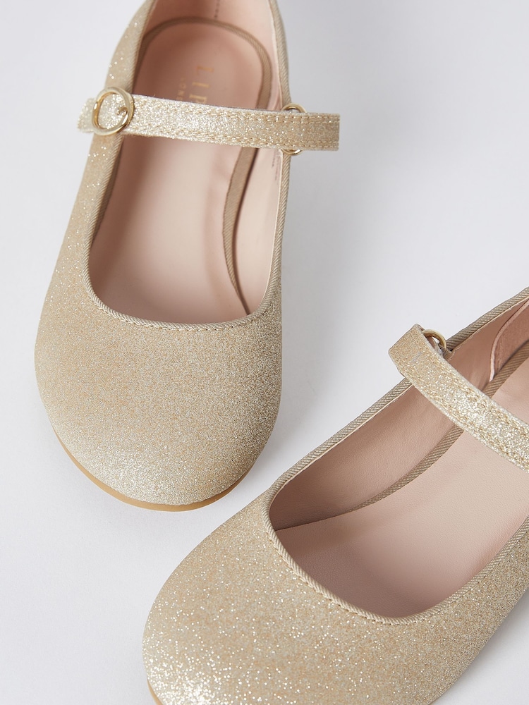 Lipsy Gold Occasion Embellished Mary Jane Ballerina - Image 2 of 4