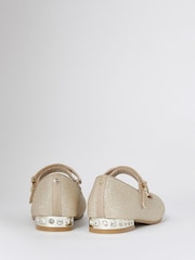 Lipsy Gold Occasion Embellished Mary Jane Ballerina - Image 3 of 4