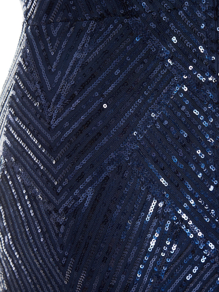 Quiz Blue Sequin V - Neck Strap Fishtail Maxi Dress - Image 5 of 5