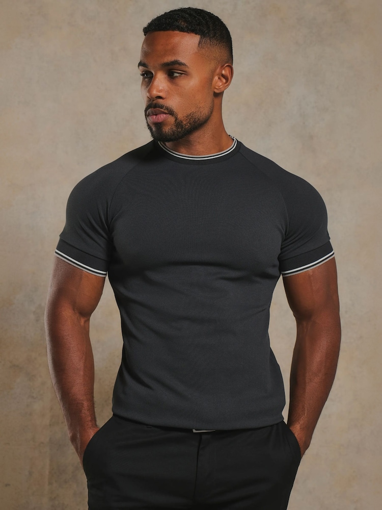 Tailored Athlete Grey Muscle Fit Textured Tipped T-Shirt - Image 1 of 6 Tailored Athlete Grey Muscle Fit Textured Tipped T-Shirt - Image 1 of 6