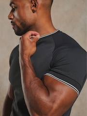 Tailored Athlete Grey Muscle Fit Textured Tipped T-Shirt - Image 3 of 6