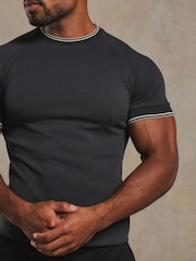 Tailored Athlete Grey Muscle Fit Textured Tipped T-Shirt - Image 5 of 6