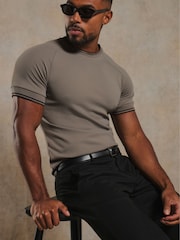 Tailored Athlete Brown Muscle Fit Textured Tipped T-Shirt - Image 2 of 7