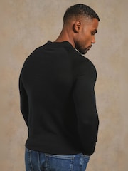 Tailored Athlete Black Muscle Fit Extra Fine Merino Wool Polo Shirt - Image 2 of 6
