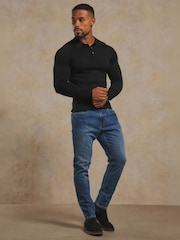 Tailored Athlete Black Muscle Fit Extra Fine Merino Wool Polo Shirt - Image 3 of 6