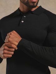 Tailored Athlete Black Muscle Fit Extra Fine Merino Wool Polo Shirt - Image 5 of 6