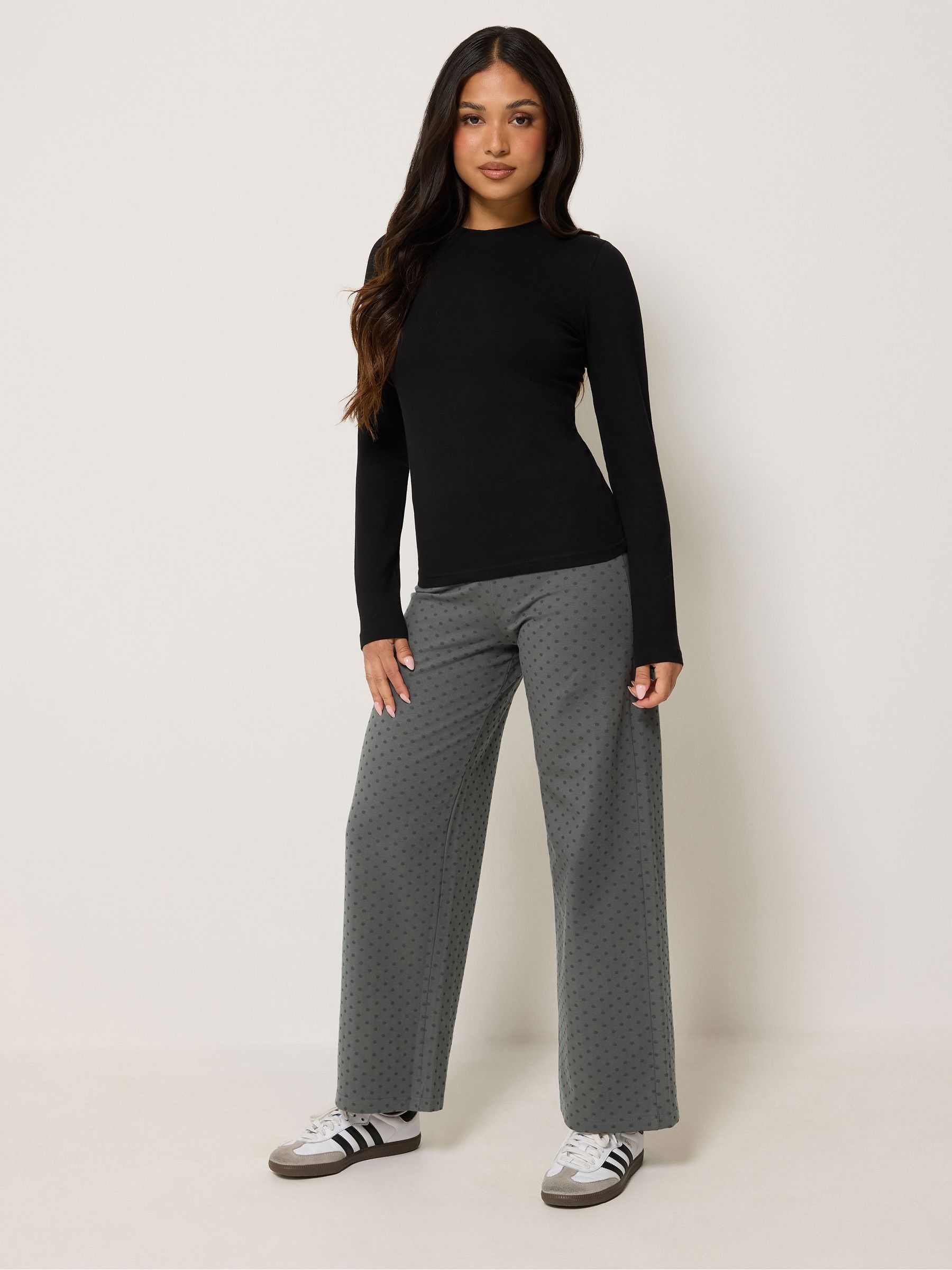 Pixiegirl Women's Grey Petite Polka Dot Wide Leg Yoga Pants In | Size: 18S - Image 2