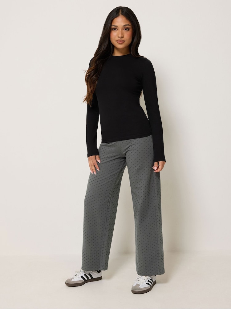 PixieGirl Petite Grey Polka Dot Wide Leg Yoga Pants - Image 1 of 4