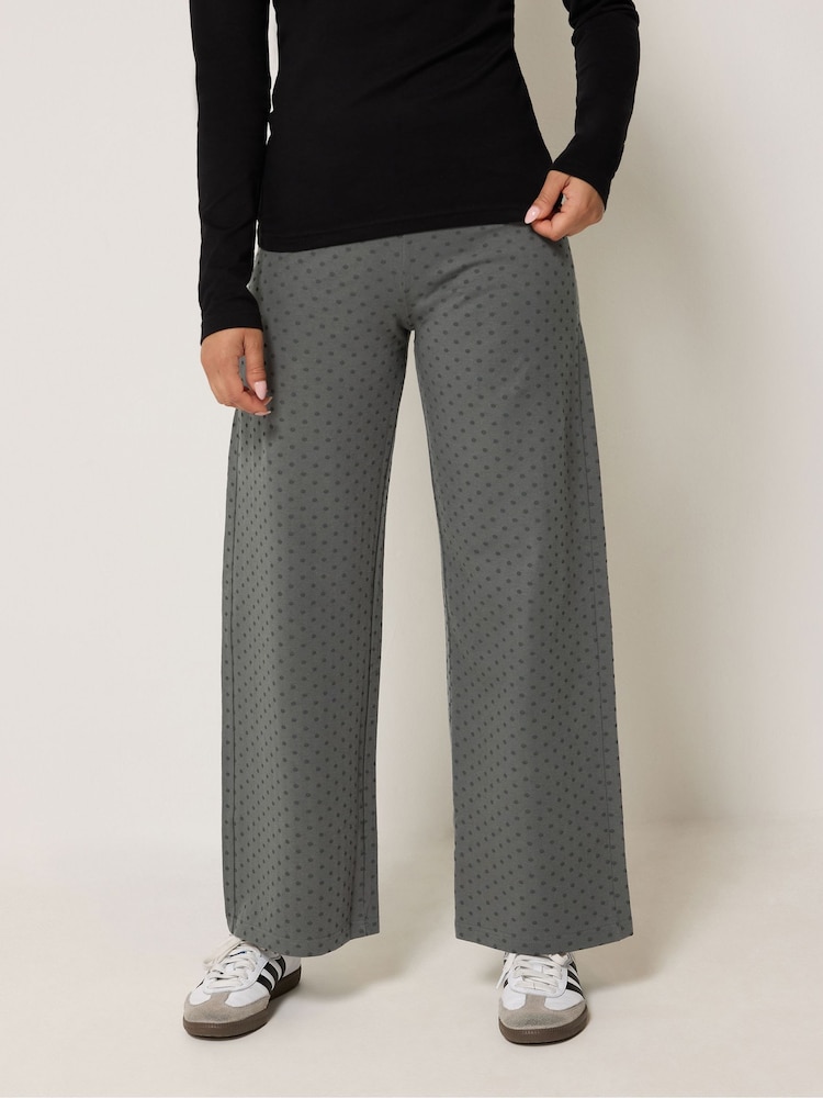 PixieGirl Petite Grey Polka Dot Wide Leg Yoga Pants - Image 2 of 4