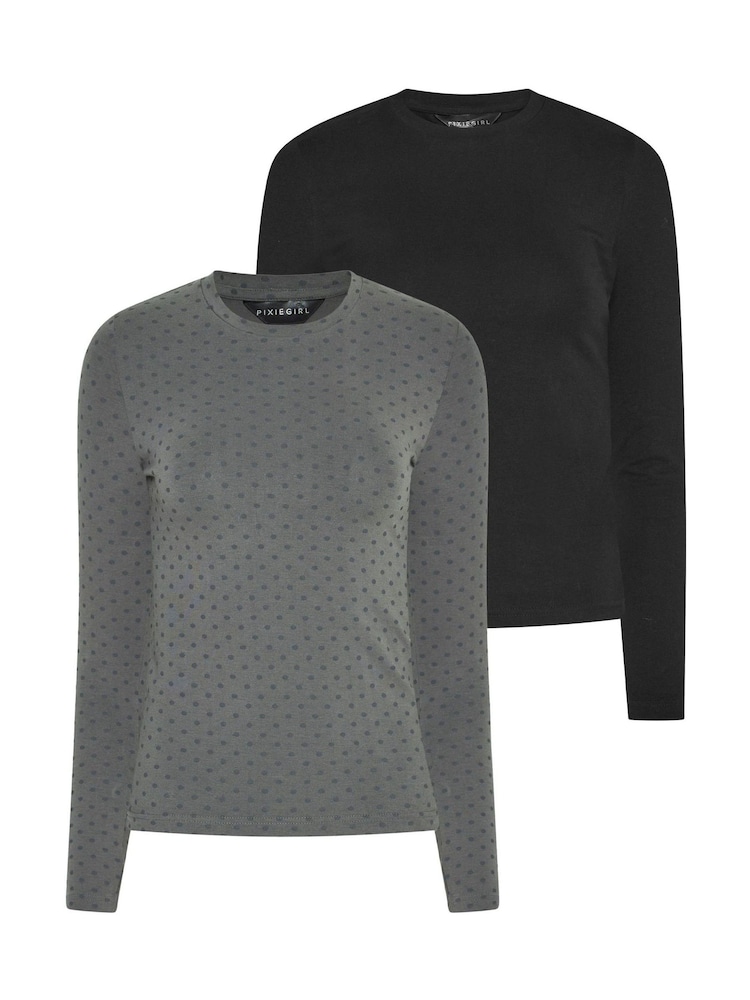 PixieGirl Petite Polka Dot Long Sleeve Cotton T-Shirts 2 Pack - Εικόνα 1 του 7