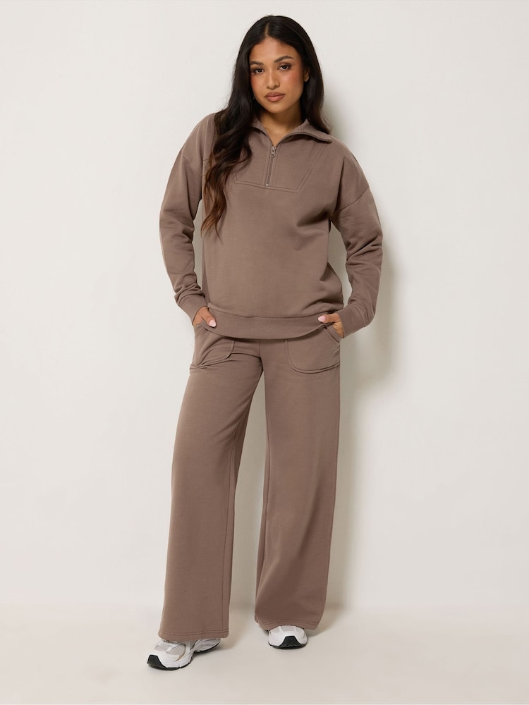Brązowy - PixieGirl Petite Wide Leg Joggers - Obraz 1 z 5 Brązowy - PixieGirl Petite Wide Leg Joggers - Obraz 1 z 5