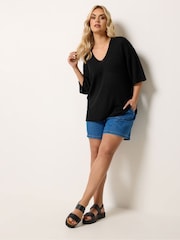 Yours Curve Black Short Sleeve Knitted T-Shirt - Image 2 of 5