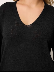 Yours Curve Black Short Sleeve Knitted T-Shirt - Image 4 of 5