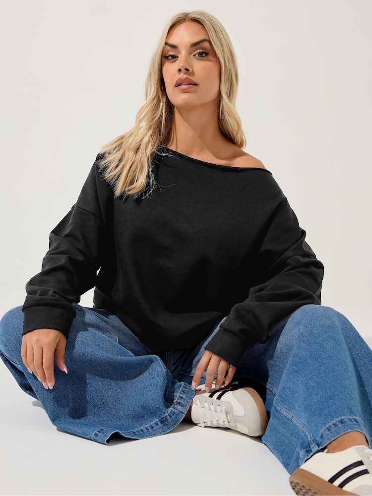Yours Curve Black Off-Shoulder Sweatshirt - Image 1 of 6 Yours Curve Black Off-Shoulder Sweatshirt - Image 1 of 6