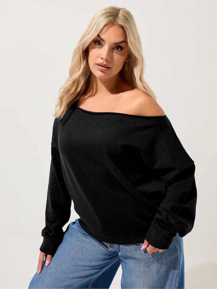 Yours Curve Black Off-Shoulder Sweatshirt - Image 2 of 6 Yours Curve Black Off-Shoulder Sweatshirt - Image 2 of 6