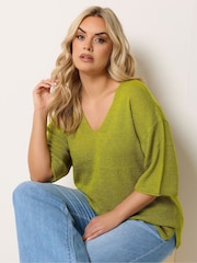 Yours Curve Green Short Sleeve Knitted T-Shirt - Image 1 of 5