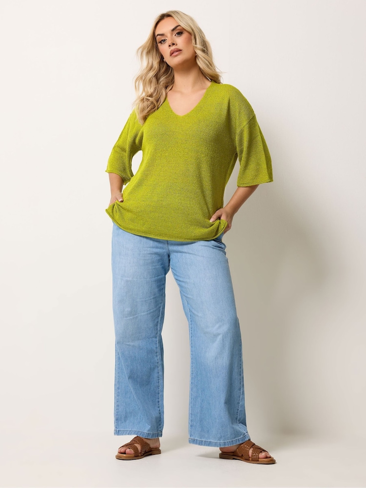Yours Curve Green Short Sleeve Knitted T-Shirt - Image 2 of 5 Yours Curve Green Short Sleeve Knitted T-Shirt - Image 2 of 5