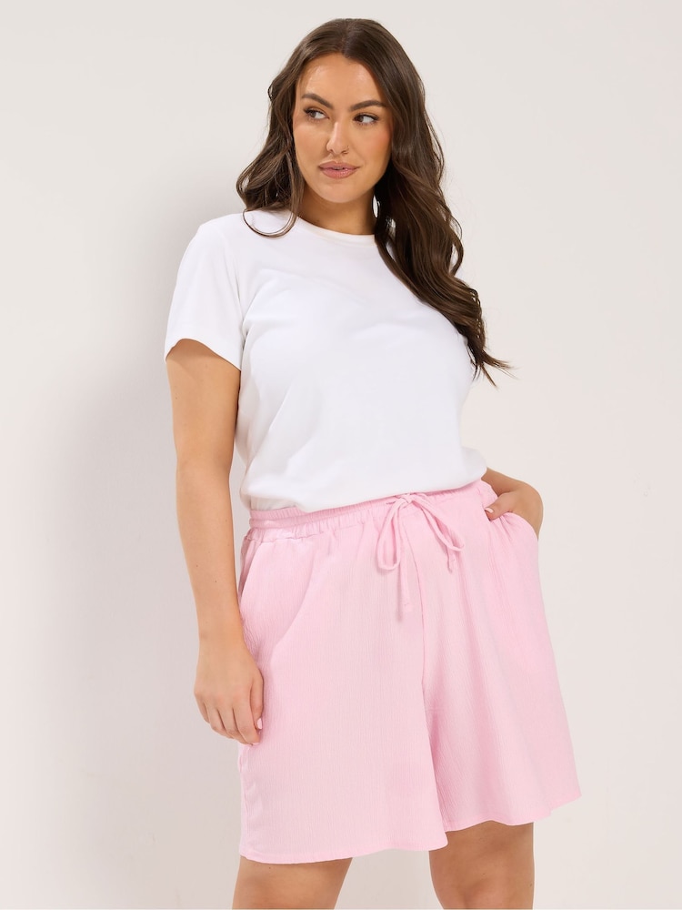 Yours Curve Pink Crinkle Jersey Shorts - Image 1 of 6