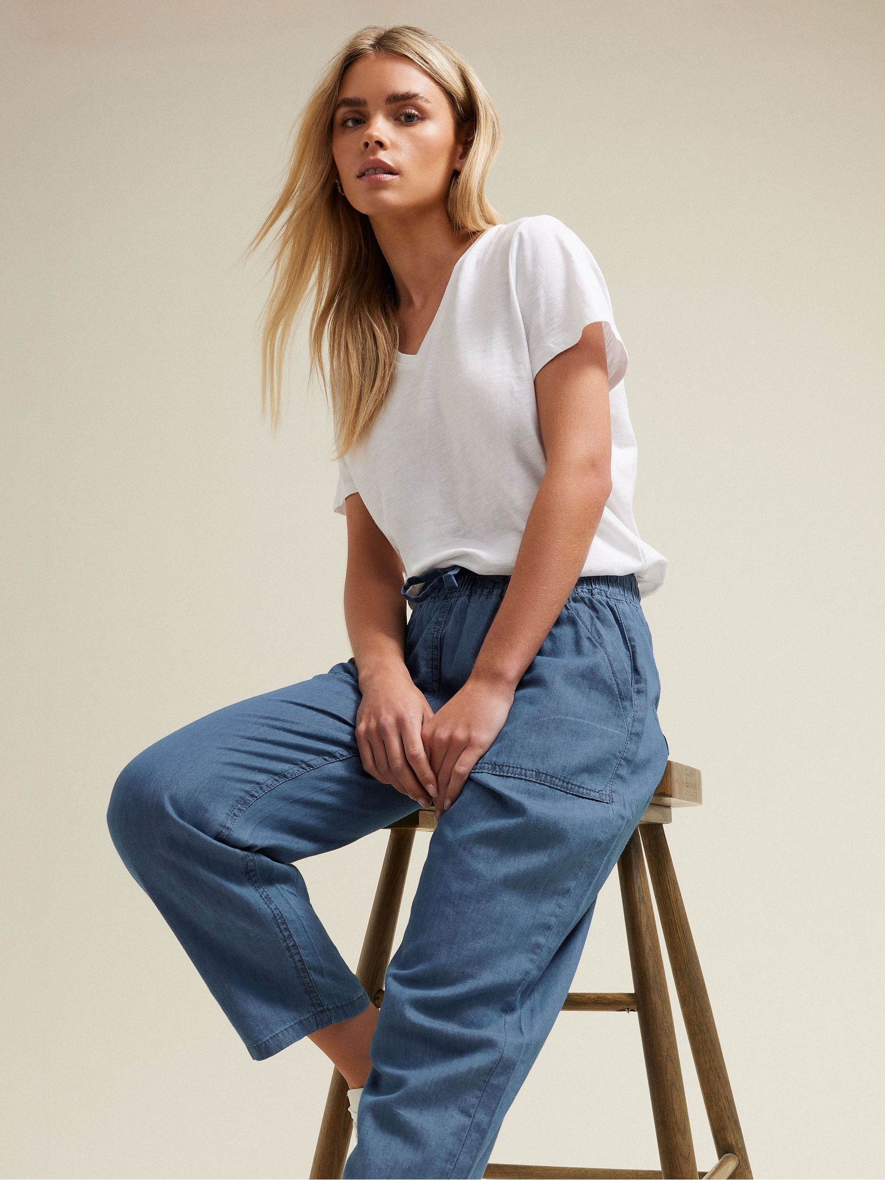 M&Co Women's Blue Petite Tie Waist Denim Jeans In | Size: 18 - Image 1