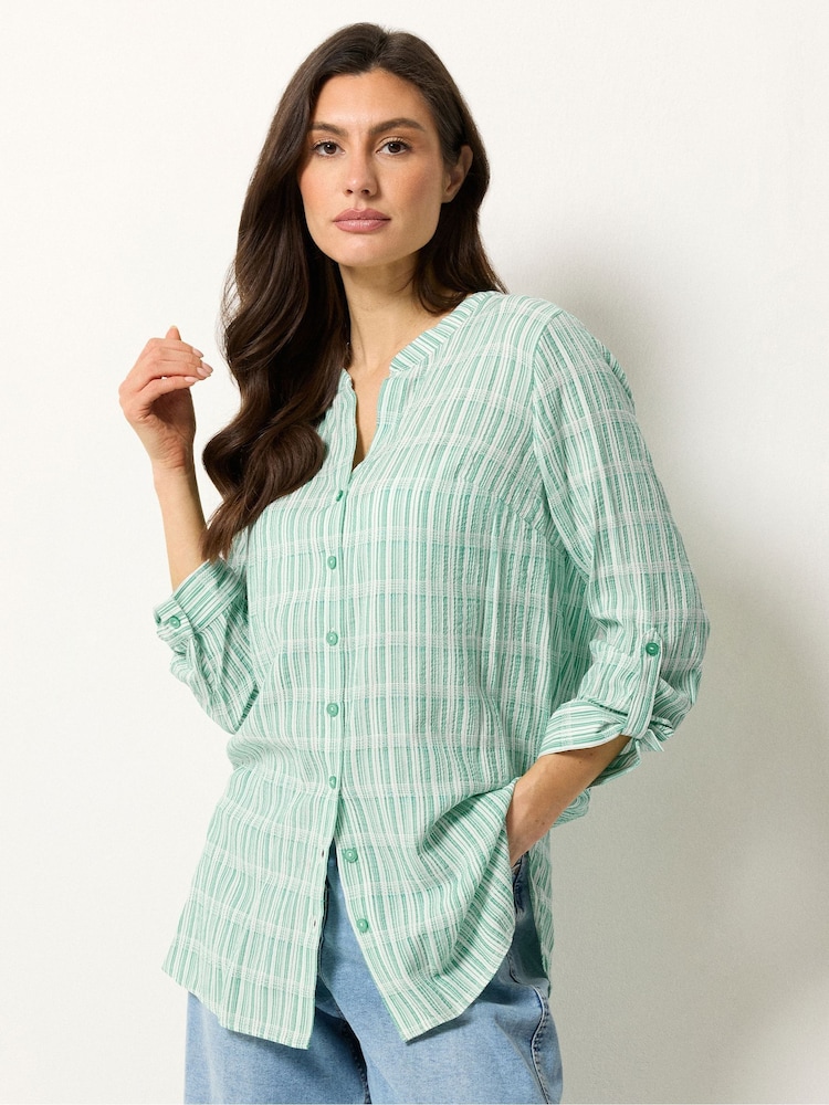 M&Co Blue Stripe Notch Neck Blouse - Image 1 of 5 M&Co Blue Stripe Notch Neck Blouse - Image 1 of 5