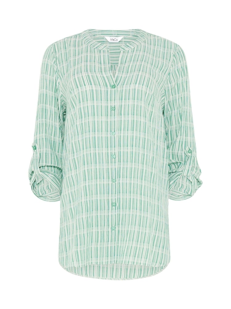 M&Co Blue Stripe Notch Neck Blouse - Image 5 of 5 M&Co Blue Stripe Notch Neck Blouse - Image 5 of 5