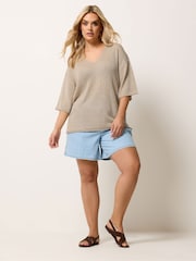 Yours Curve Natural Short Sleeve Knitted T-Shirt - Image 2 of 5
