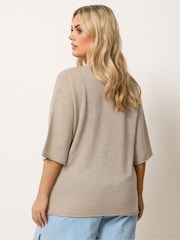 Yours Curve Natural Short Sleeve Knitted T-Shirt - Image 3 of 5