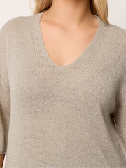 Yours Curve Natural Short Sleeve Knitted T-Shirt - Image 4 of 5