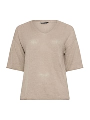 Yours Curve Natural Short Sleeve Knitted T-Shirt - Image 5 of 5