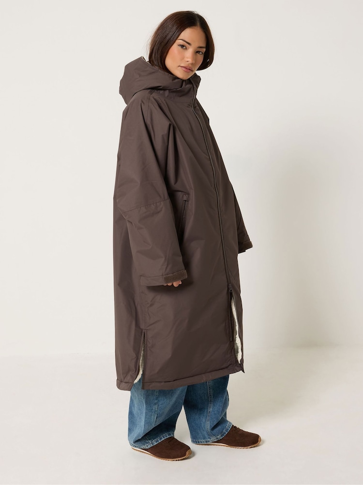 PixieGirl Petite Brown Waterproof Fleece Lined Robe - Image 2 of 6 PixieGirl Petite Brown Waterproof Fleece Lined Robe - Image 2 of 6
